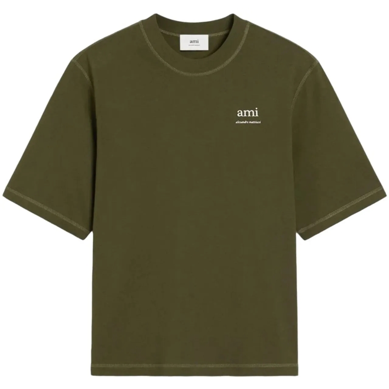 AMI Paris T-Shirt t shirt a logo brode 2 Dunkelgrün