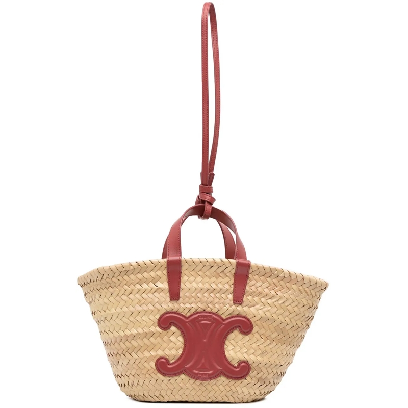 Celine Schultertasche Small Raffia Cuir Triomphe Classic Panier Tote braun
