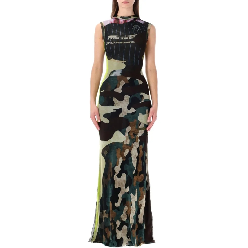 Ottolinger  Camou Mesh Long Dress Black