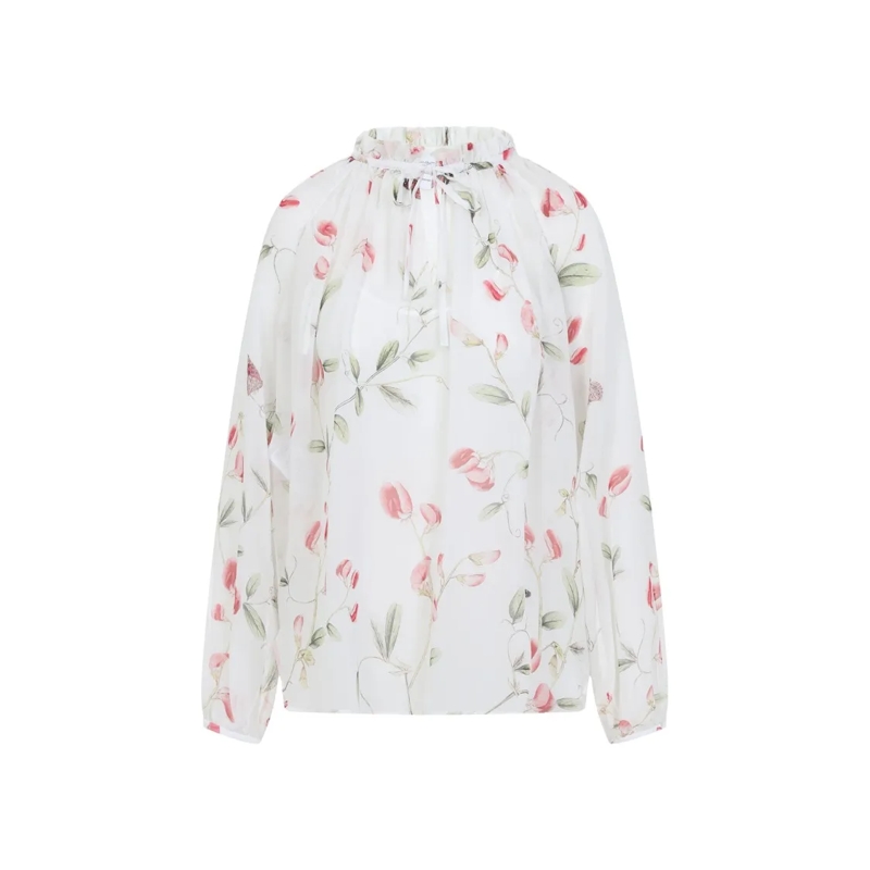Giambattista Valli Overhemd Sheer Floral Print Silk Shirt Neutrals