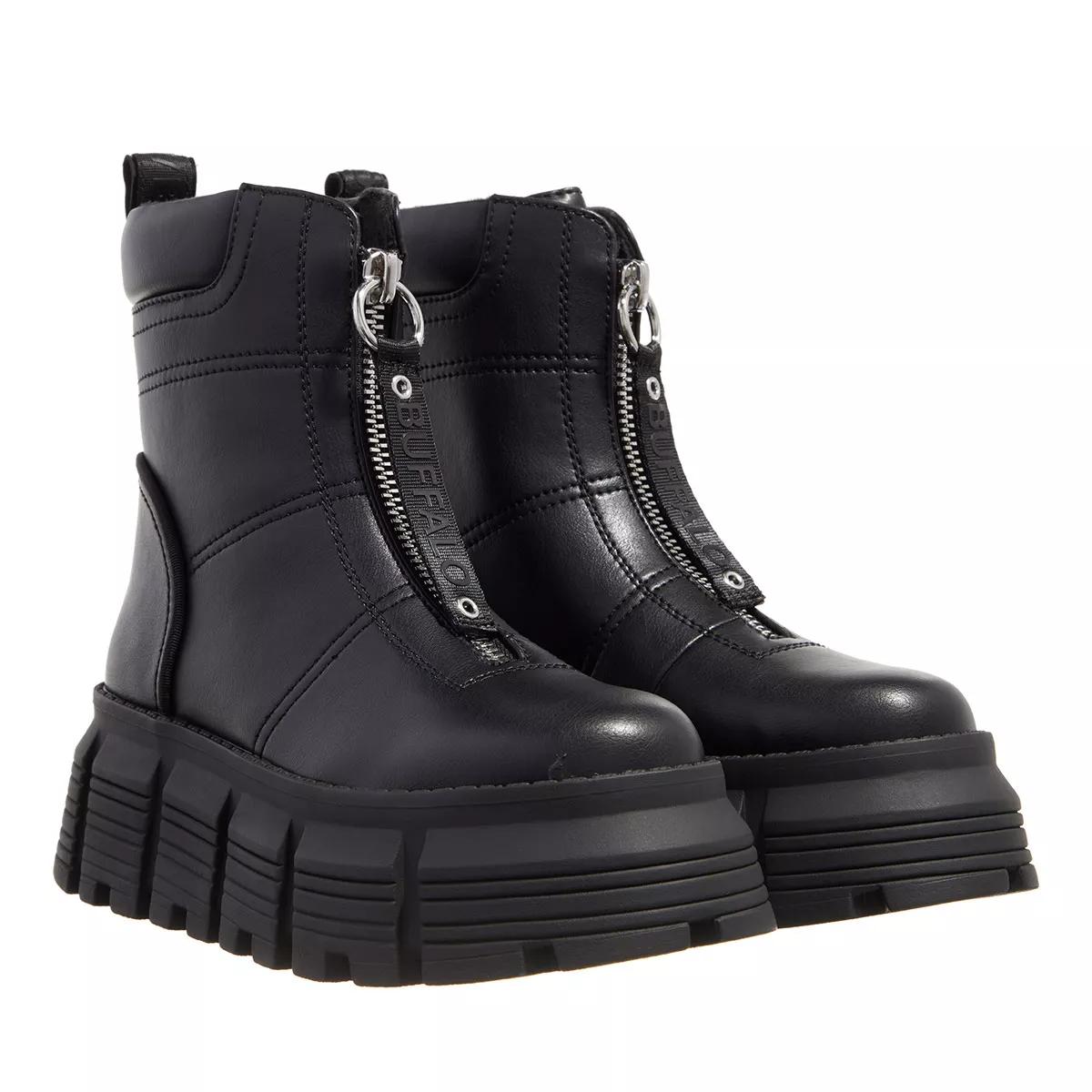 Buffalo Ava Front Zip Boot Black | Enkellaars