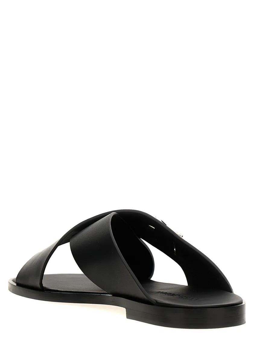 Thumbnail - Dolce&Gabbana Loafer - Logo Leather Sandals - Gr. 44 (EU) - in Schwarz - für Damen