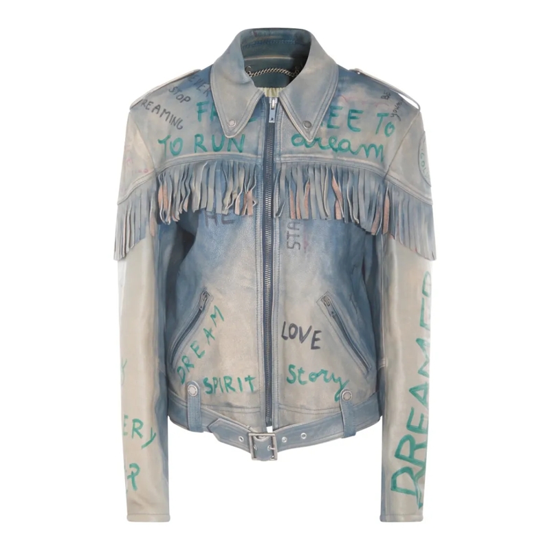 Golden Goose Spijkerjasje Light Blue Leather Jacket Blue