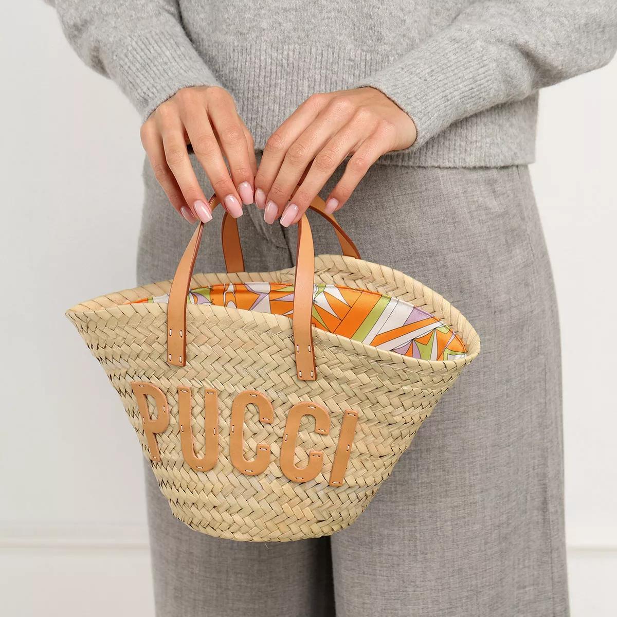 Emilio Pucci Bucket Bag Palm Straw And Techno Twill Naturale+Aran/Verde | Basket  Bag