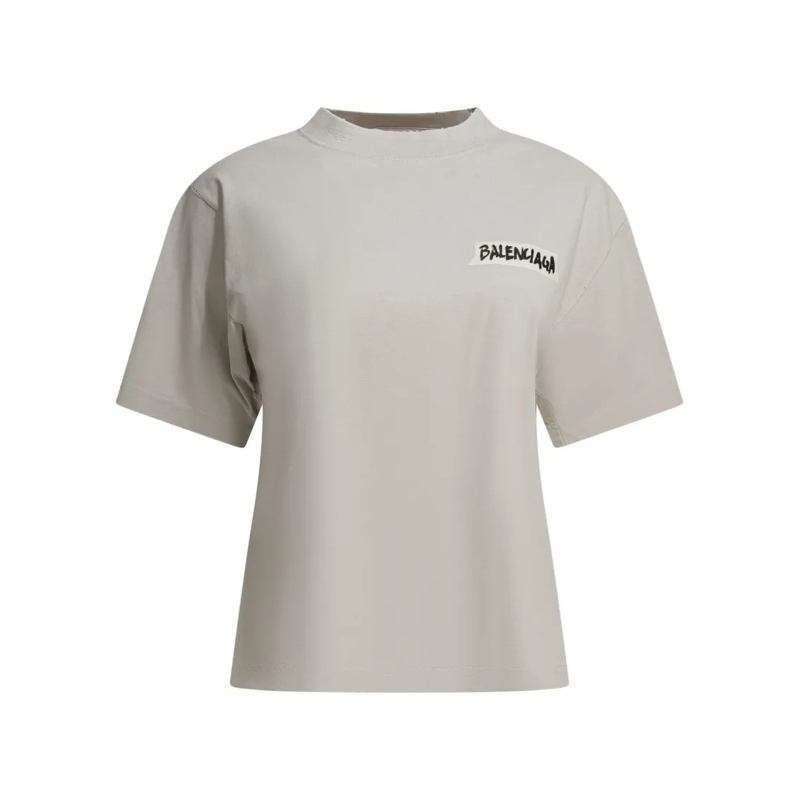 Balenciaga T-shirt Masking Tape Motif T-Shirt With Ribbed Neckline Neutrals