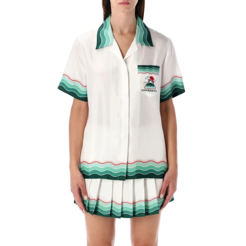 Casablanca Overhemd Multicolour Montagne Ondulée Silk Short-Sleeve Shi White