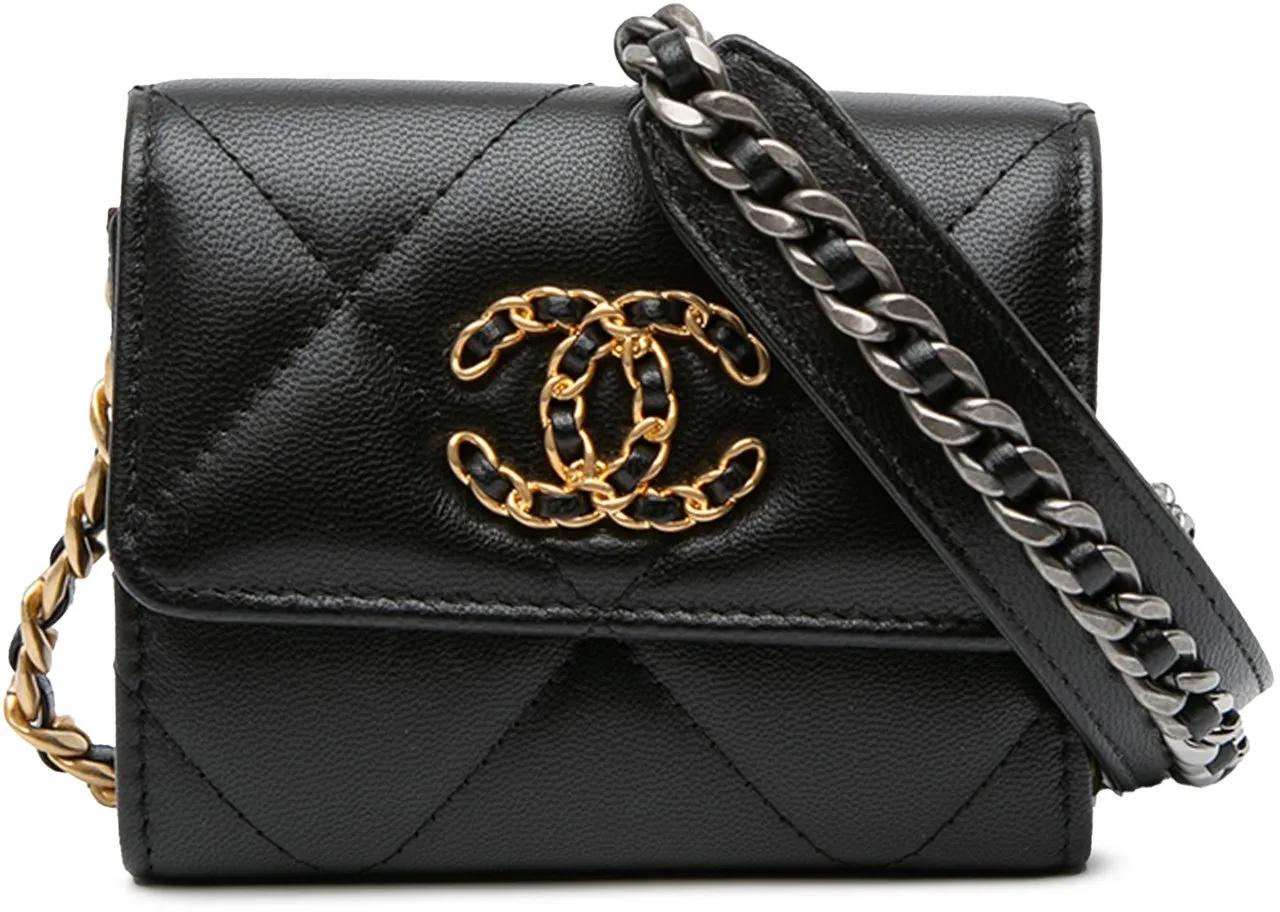 Chanel Hobo Bags - Quilted Lambskin 19 Flap Coin Purse With Chain - Gr. unisize - in Schwarz - für Damen