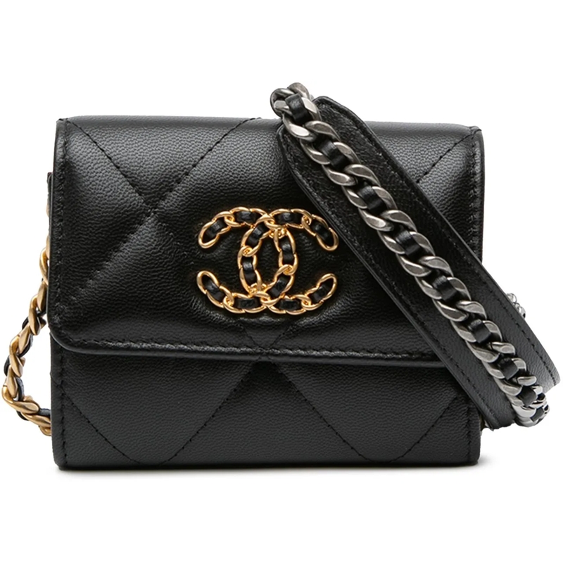 Chanel Sac à bandoulière Quilted Lambskin 19 Flap Coin Purse With Chain schwarz
