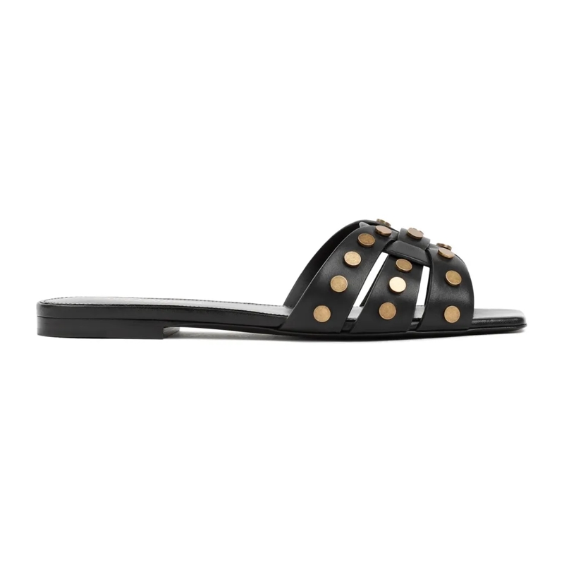 Saint Laurent Sandalen Black Leather Tribute Studded Sandals Black