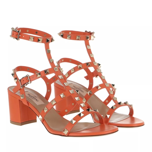 Valentino Garavani Rockstud Sandals Leather Orange Zest Strappy Sandal