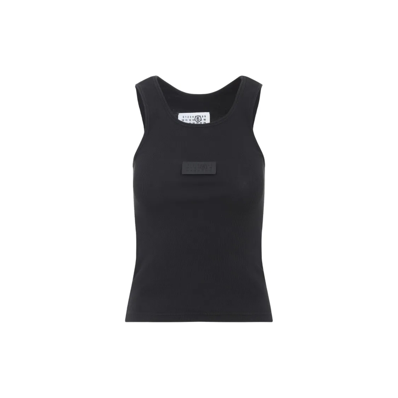 MM6 Maison Margiela Top Fitted Sleeveless Tank With Rectangular Patch Deta Black(Image 2)