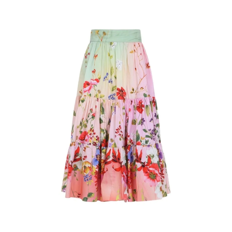 Roberto Cavalli Midirok Tiered Skirt With Floral Print Pink