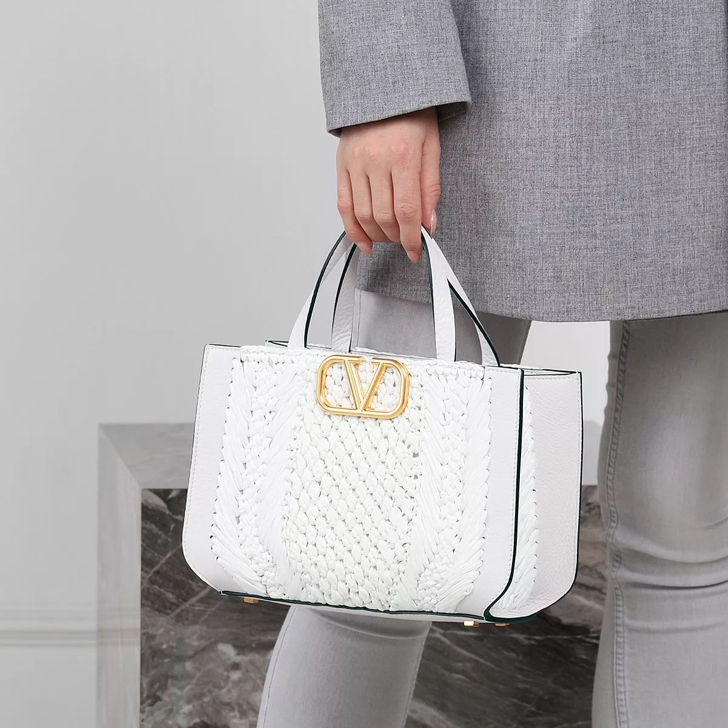 V Logo Signature Small Tote Bag in White - Valentino Garavani