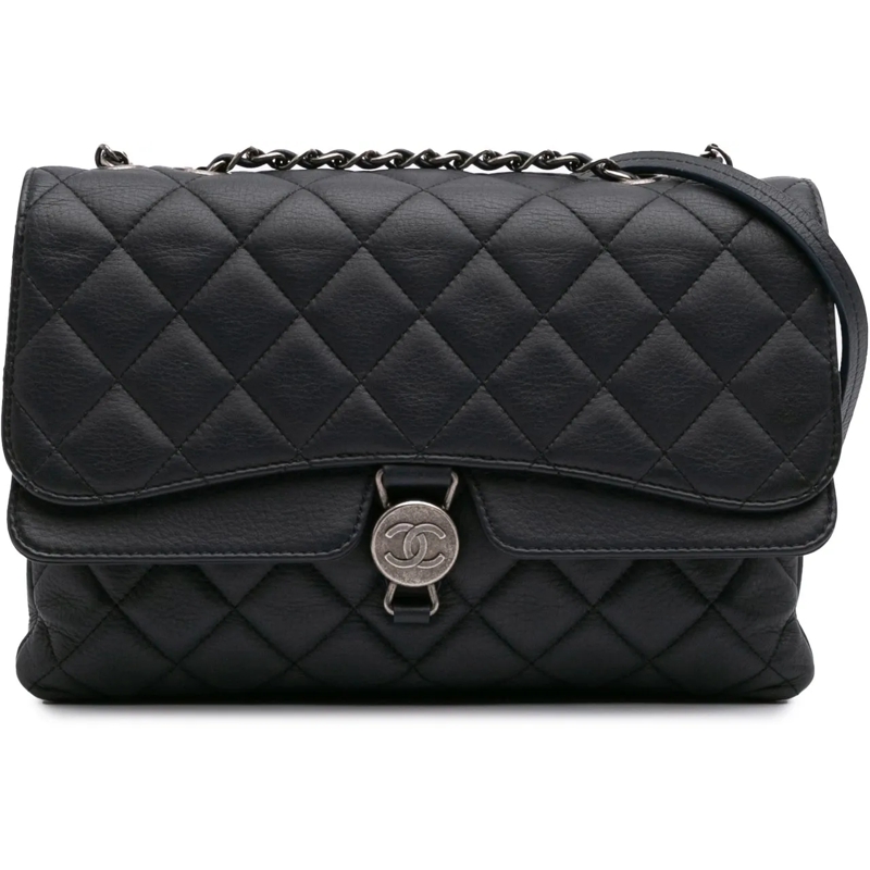 Chanel Sac à bandoulière Small Quilted Grained Calfskin CC Round Clasp Acco schwarz
