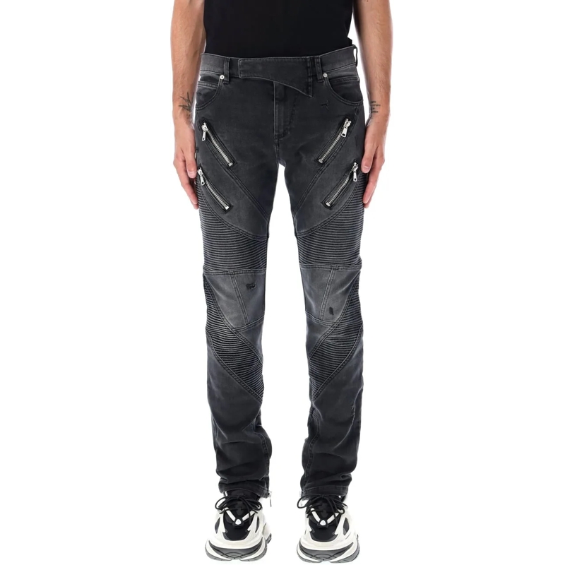Balmain Jeans à jambe droite Trousers Washed Black schwarz