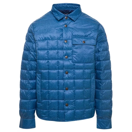 Save the Duck Blue Quilted Down Jacket With Logo Patch In Denim  Blue Dunjackor