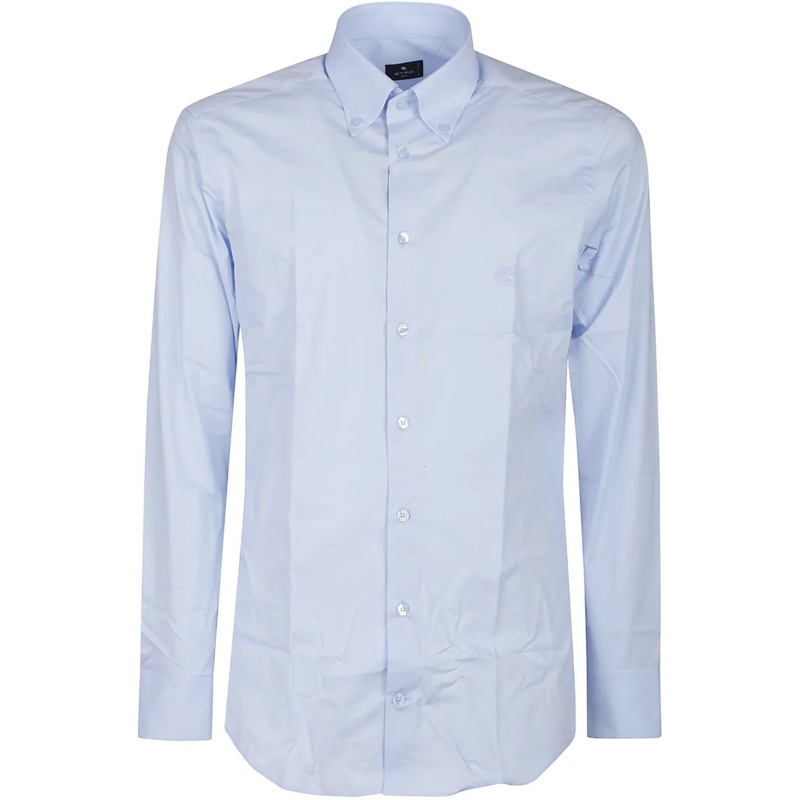 Etro Legeres Oberteil Long Sleeve Fuji Botton Down Logo Shirt Blue blau
