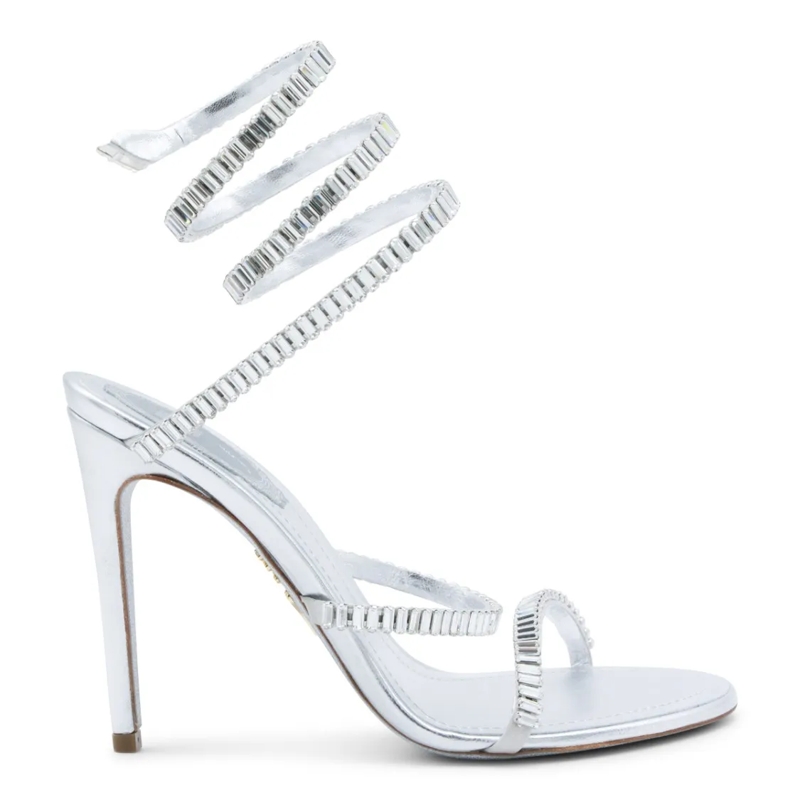 René Caovilla Sandalen Silver Leather Sandals With Rhinestone-Ankle Detai Silver
