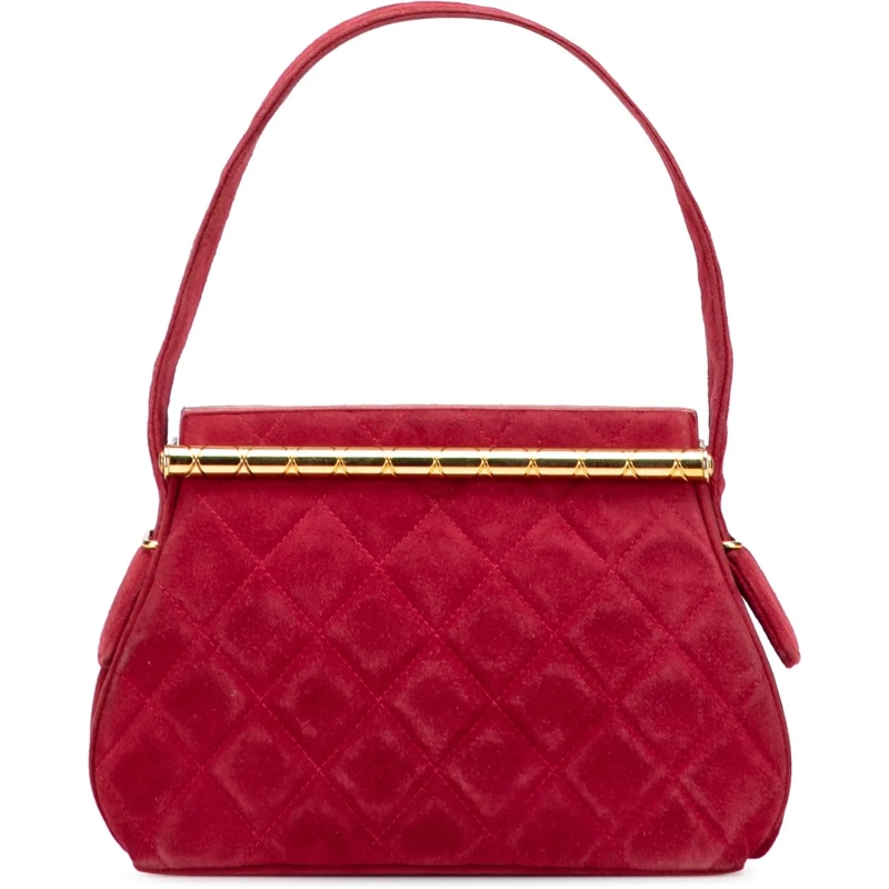 Chanel Fourre-tout Quilted Suede Metal Frame Handbag rot
