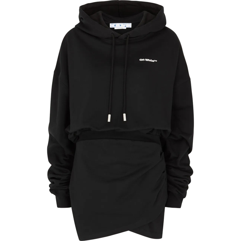 Off-White Midikleid Abito nero con cappuccio con logo ricamato schwarz