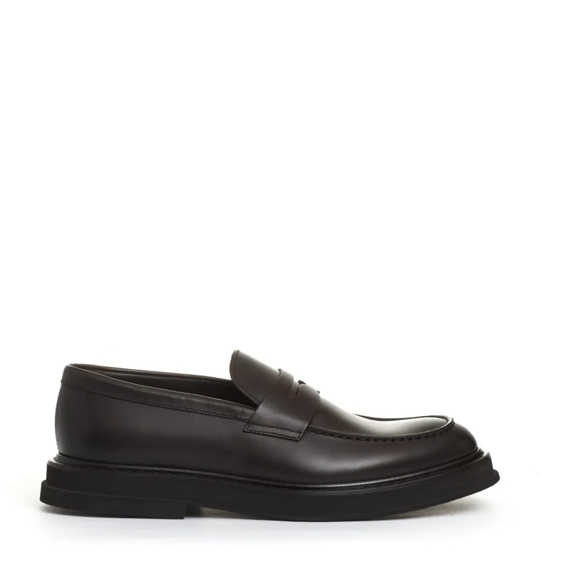 Doucal's Loafer Brown Leather Moccasin With Edged Rubber Sole Brown