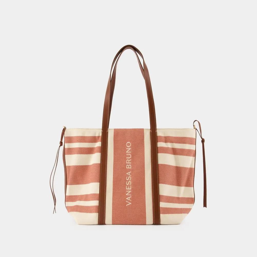 Vanessa Bruno Bruine Katoenen Shopper Tas Bordeaux Cognac Brown Dames