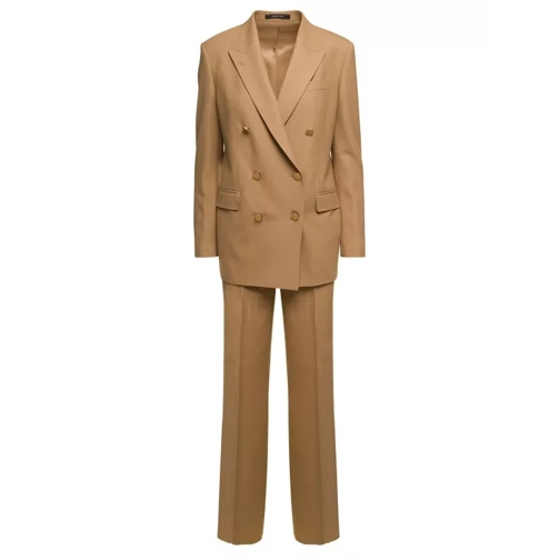 Tagliatore Jasmine' Beige Double-Breasted Suit With Golden Bu Brown 