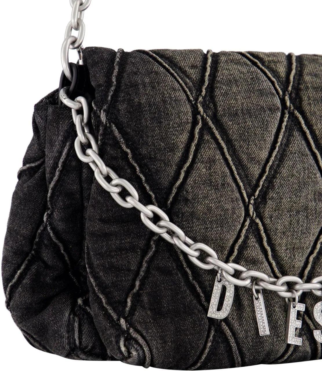 Diesel Hobo bags Charm-D Small Shoulder Bag Cotton Black in zwart
