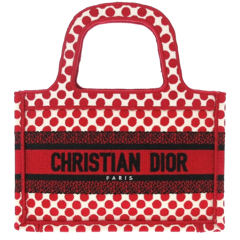 Christian Dior Shopper DiorAmour Mini Embroidered Canvas Dots Book Tote rot