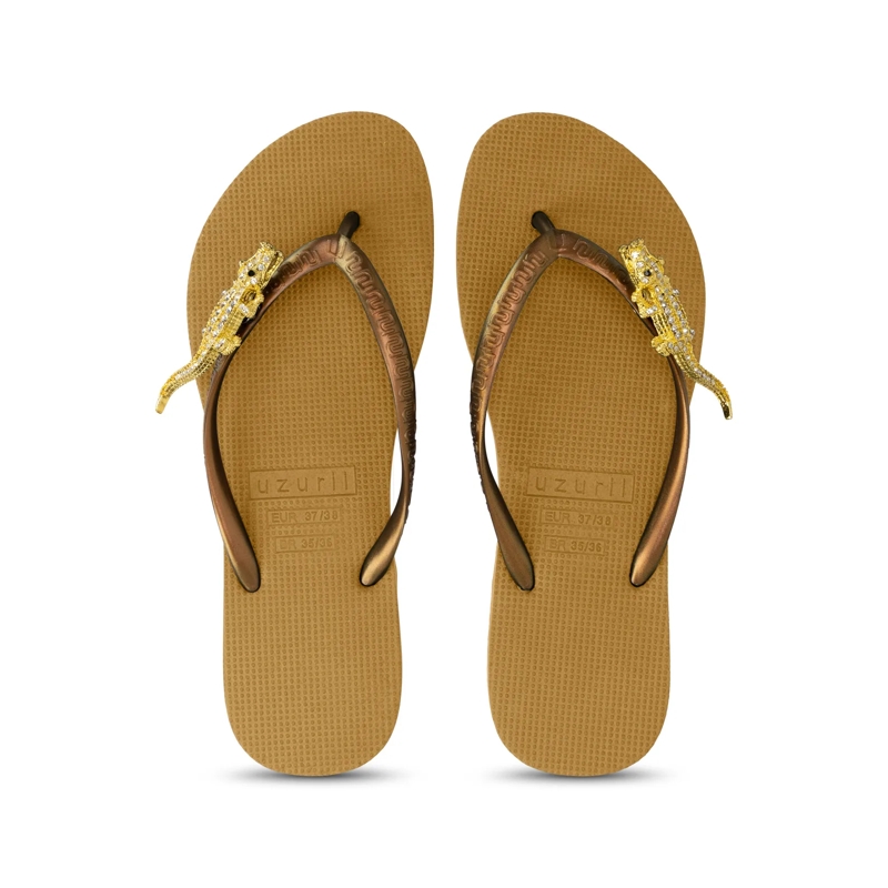 UZURII Flip Flops Zehentrenner Gold Crocodile Switch ocker