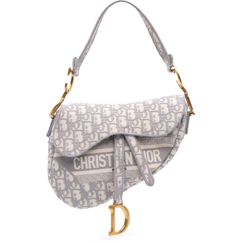 Christian Dior Schultertasche Oblique Embroidered Canvas Saddle Bag grau