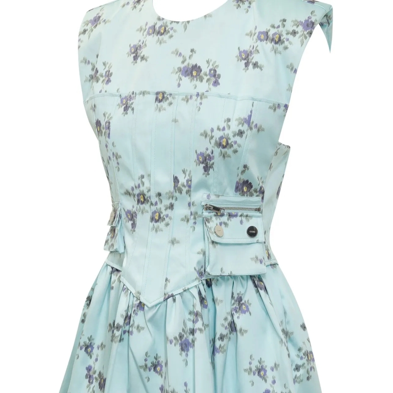 GANNI Minikleid Abito Mini con Corsetto e Stampa Floreale hellblau(Image 4)