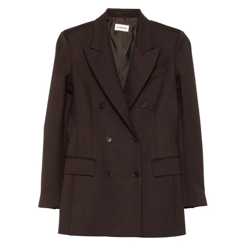 P.A.R.O.S.H. Blazer Double-Breasted Gabardine Blazer With Flap Pockets Brown