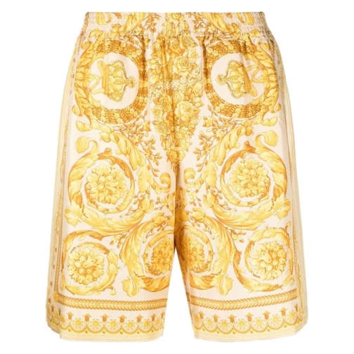 Versace Barocco Silk Beige/Yellow Shorts Yellow 