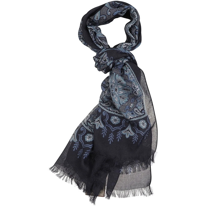 Etro Écharpe en laine Scarf Blue blau