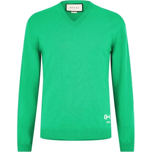 Gucci  V-neck Horsebit Logo Cashmere Sweater grün