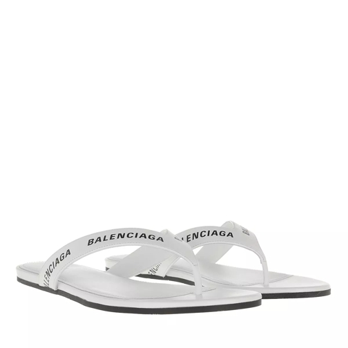 Balenciaga Logo Flip Flop Slippers Plain Leather White/Black Flip-flops