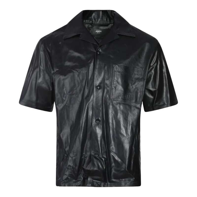 Amiri  Short-Sleeve Black Leather Jacket With Classic Col Black
