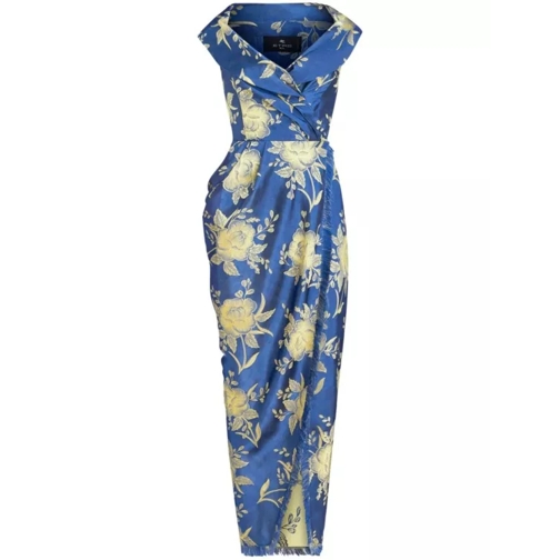 Etro Blue Floral-Jacquard Maxi Dress Blue 