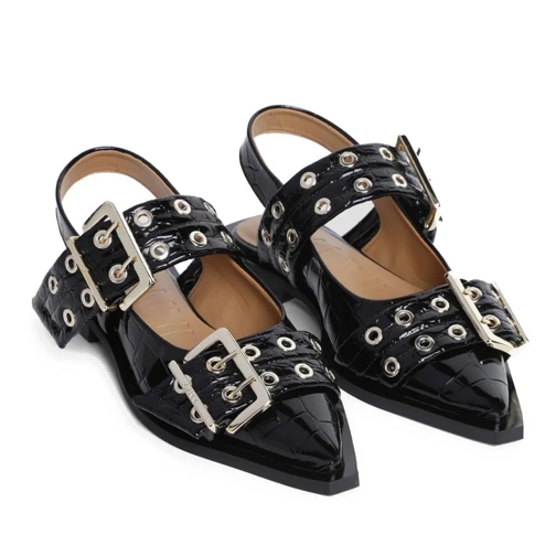 GANNI Feminine Buckle Naplack Croco Ballerina Black Ballerine