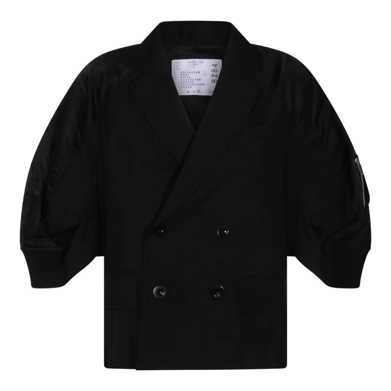 Sacai Übergangsjacke Black Jacket With Structured Silhouette Black