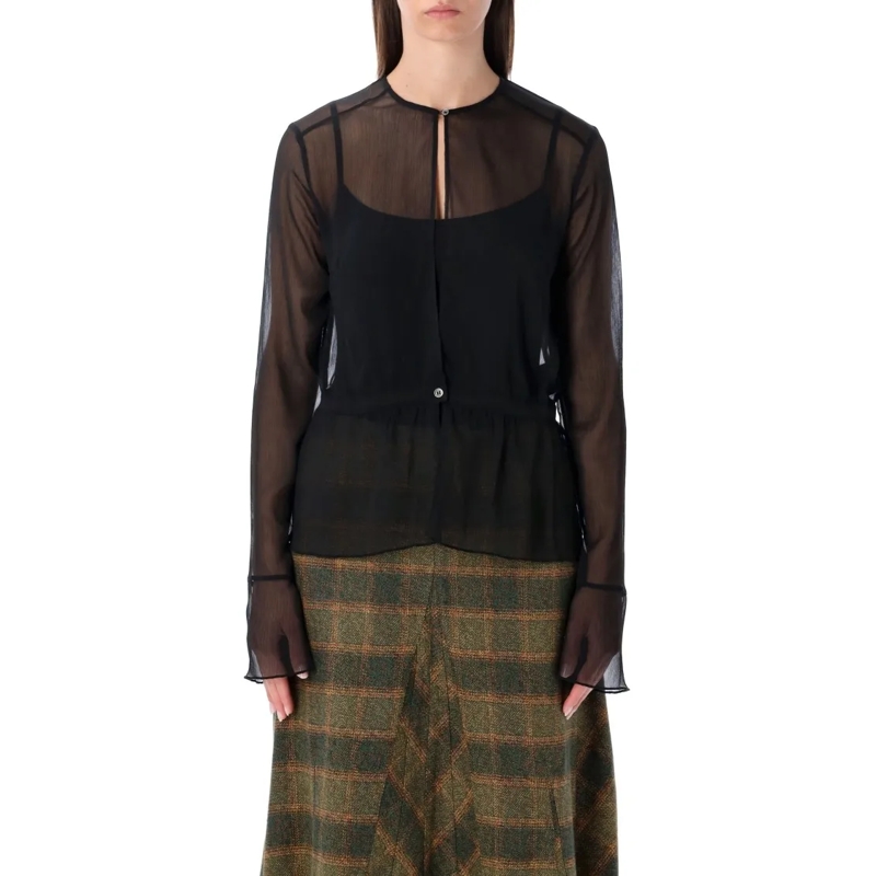 Our Legacy Blouse Black Sheer Crinkle Waist Blouse Black