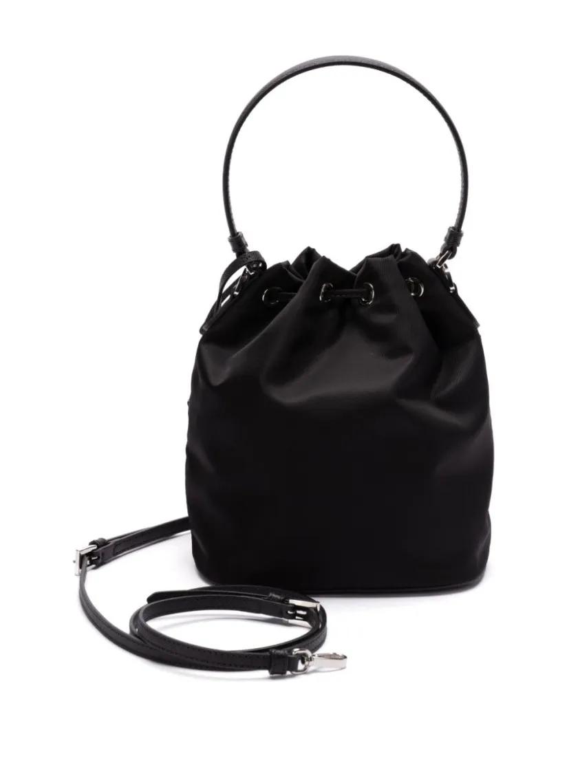 Prada Bucket bags Structured Black Drawstring Bag With Beadwork And in zwart