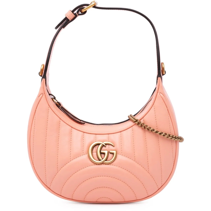 Gucci Schultertasche Mini Matelasse Leather GG Marmont Half Moon Hobo rose