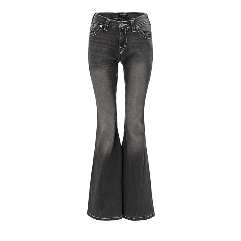 True Religion Jeans - Flared-Jeans- Weiter Schlag- Drehbein- Gedreh schwarz