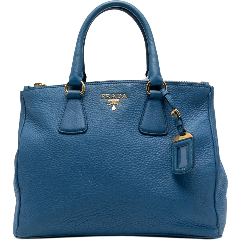 Prada Sac à bandoulière Vitello Daino Double Zip Convertible Tote blau