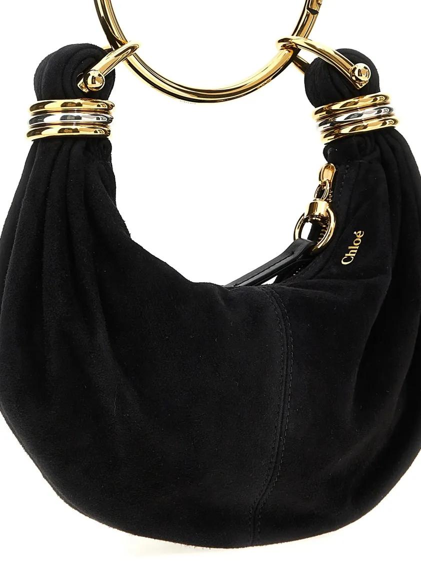 Chloé Zwarte handtas met ringhandvat en logo Black Dames
