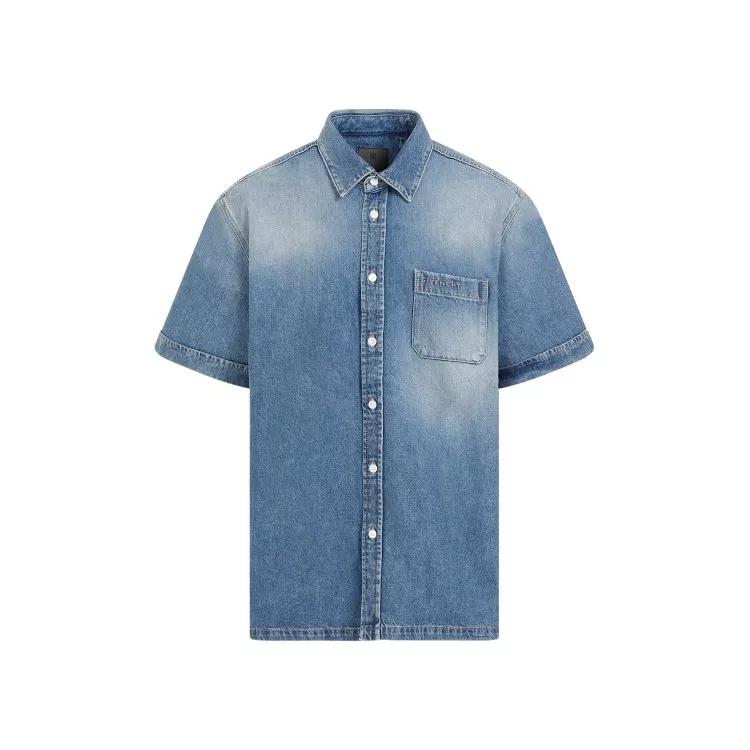 Givenchy - Indigo Blue Cotton Short Sleeve Shirt With Pocket - Größe M - blue