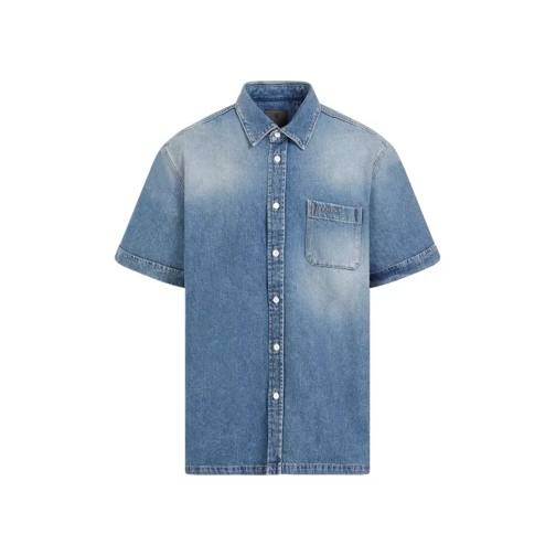 Givenchy Indigo Blue Cotton Short Sleeve Shirt With Pocket Blue 