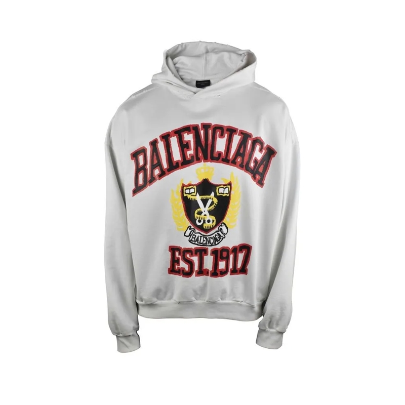 Balenciaga  Hooded Cotton Sweatshirt With Graphic Print White